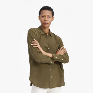 The Clean Silk Oversized Shirt by Everlane, a label known for its transparent supply chain and sustainability efforts in production processes